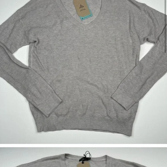 Prana Sweater Milani V Neck Waffle Grey Comfy Lounge Outdoor Hiking Gorp XL New - Picture 2 of 12